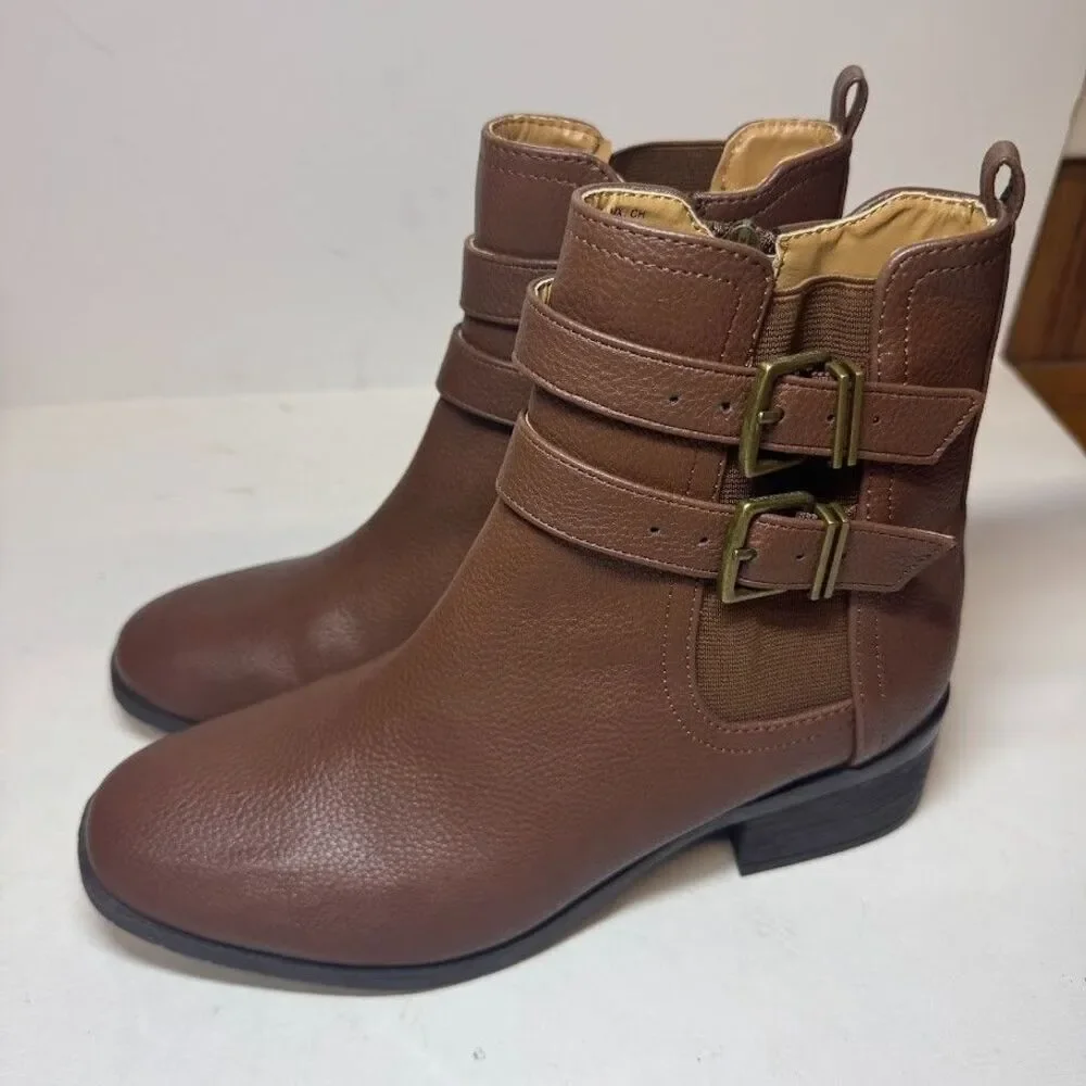Kenneth Cole Womens 6.5 M Brown Salt Biker Buckle Strap Zip Up Booties NIB HW8